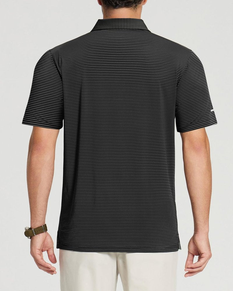 YAMXDM Men's Golf Polo Shirts - Moisture Wicking High Performance Short Sleeve Striped Collared Sports Casual Shirt
