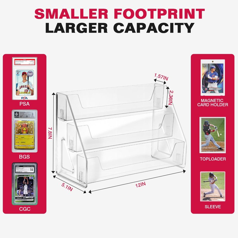 TrendTrust Trading Card Display Stand, Vertical Holder for Baseball Basketball Sports Graded Card Display Stand Tabletop for PSA BGS SGC Slabs, Snap-On Assembly(3 Tier, 1 Pack)