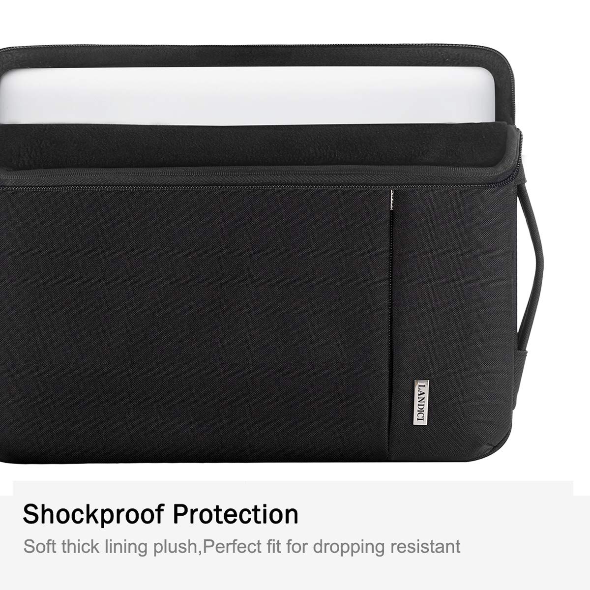LANDICI 360°Protective Laptop Sleeve Case 13 13.3 14 Inch, Waterproof Computer Bag Cover with Handle for 2020-2024 MacBook Air 13 M2/M3, MacBook Pro 13/14, Chromebook 14, Black