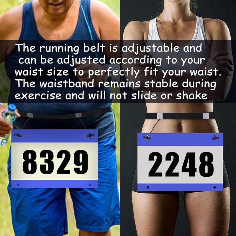 Race Number Belt - 2-Pack Bib Belts with 6 Energy Gel Loops | No Safety Pins for Marathon & Triathlon Running