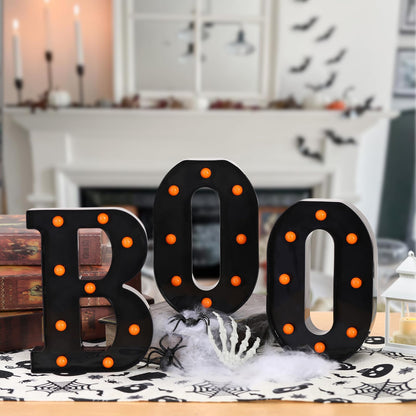 Halloween Decorations-3 LED Marquee Light up Letters "BOO" Sign Halloween Decor for Kitchen Tabletop Fireplace Mantel Party Indoor