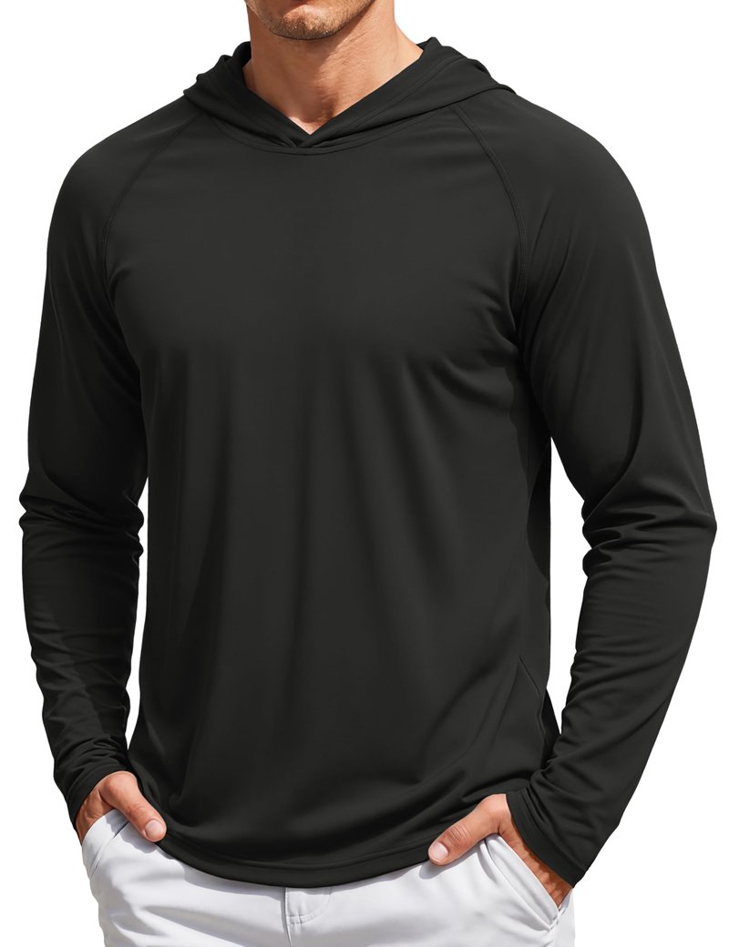 TACVASEN Long Sleeve Shirts for Men Lightweight Hoodie Men Dry Fit Active Hooded Shirts Sun Protection Hoodies SPF Tee Black L