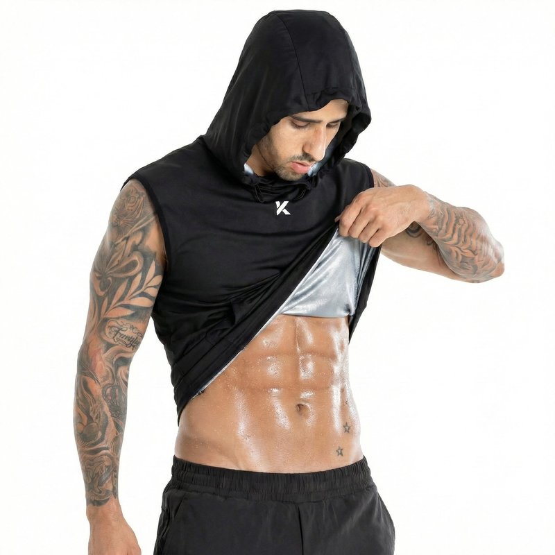 Kewlioo Sauna Shirt for Men Hoodie - Heat Trapping Sauna Suit Pullover Sweat Vest Hoodies, Hooded Sweat Suit Tank Top for Exercise, Cardio, Gym Workouts, Black