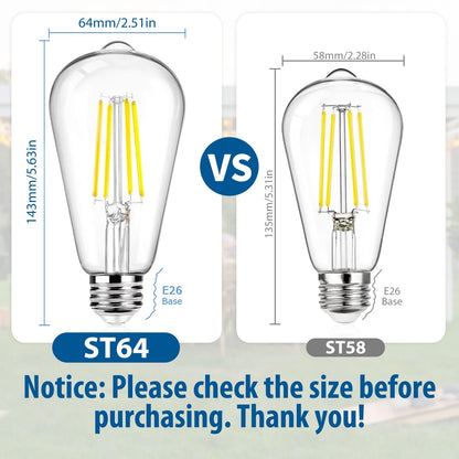 12Packs ST64 Large Vintage LED Edison Bulbs, 60W Equivalent 7W, 800Lumens, Dimmable Antique LED Filament, 5000K Cool White, E26 Medium Base Light Bulbs High Brightness Clear Glass for Bedroom Office