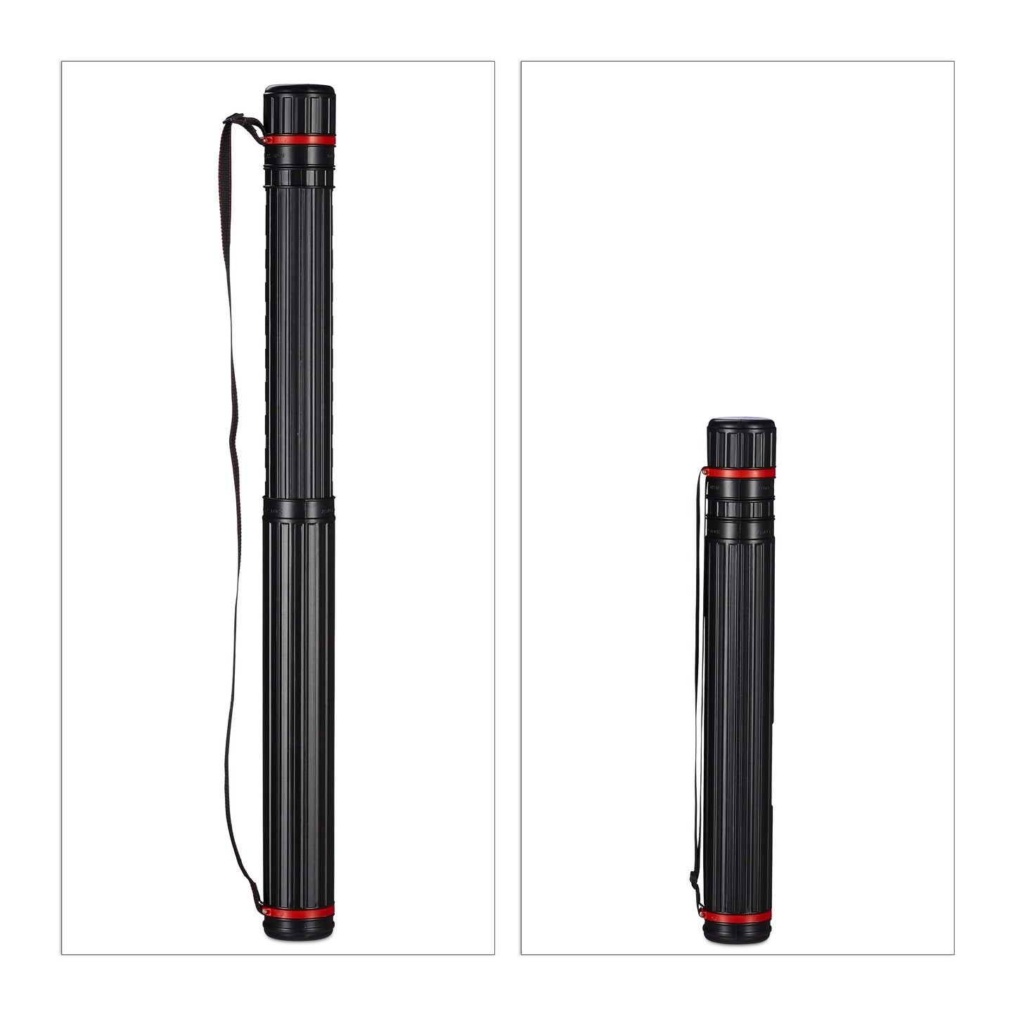 Relaxdays Telescopic Poster Tube, Up To Size A0, Adjustable Shoulder Strap, Screw Cap, 64-107 cm, Plastic, Black