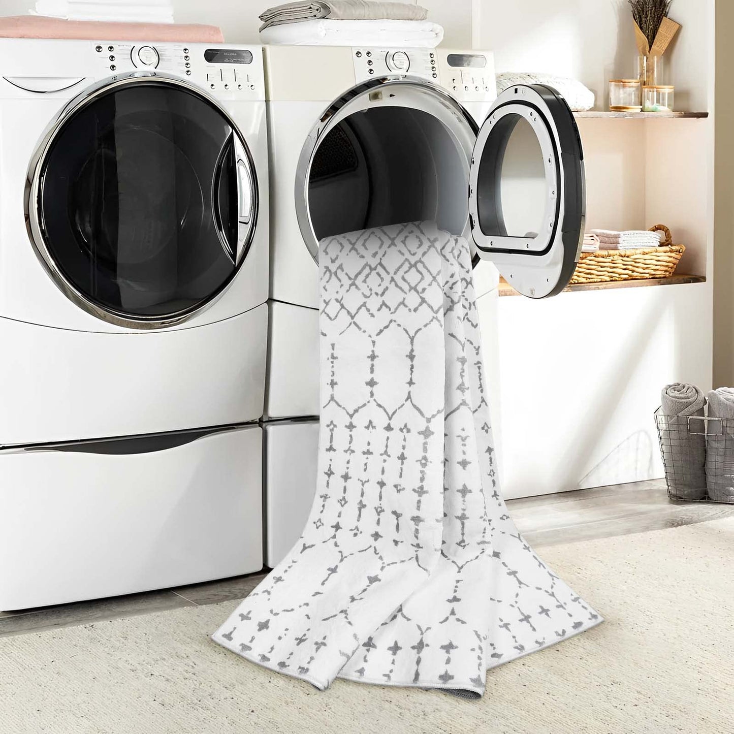Lahome Moroccan Washable Runner Rug - 2x6 Non-Slip Throw Hallway Rug Runner Ultra-Thin Soft Kitchen Laundry Room White Print Distressed Carpet for Entryway Bathroom Living Room Hana