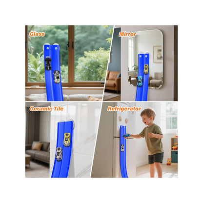 Car Track 5m Includes 4 Cars: KETIEE Flexible Race Track Car Ramp Track Toy Car Race Track Rolls Up Portable Dual Racetrack for Jumps Loops Ramps for 1/64th Cars for Ages 3+, Blue