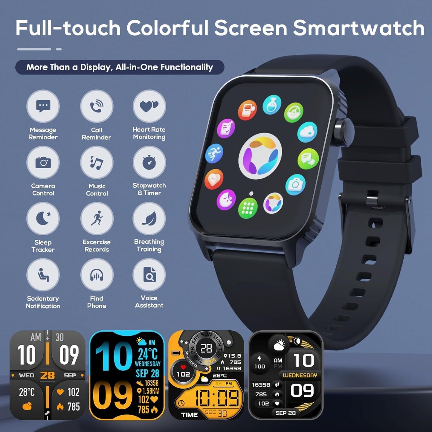 TRAUSI Smart Watches for Women Men, 1.83" HD Smartwatch with 120 Sports Modes, IP67 Waterproof, Bluetooth Call and Music Control；Heart Rate and Sleep Monitor (Black)