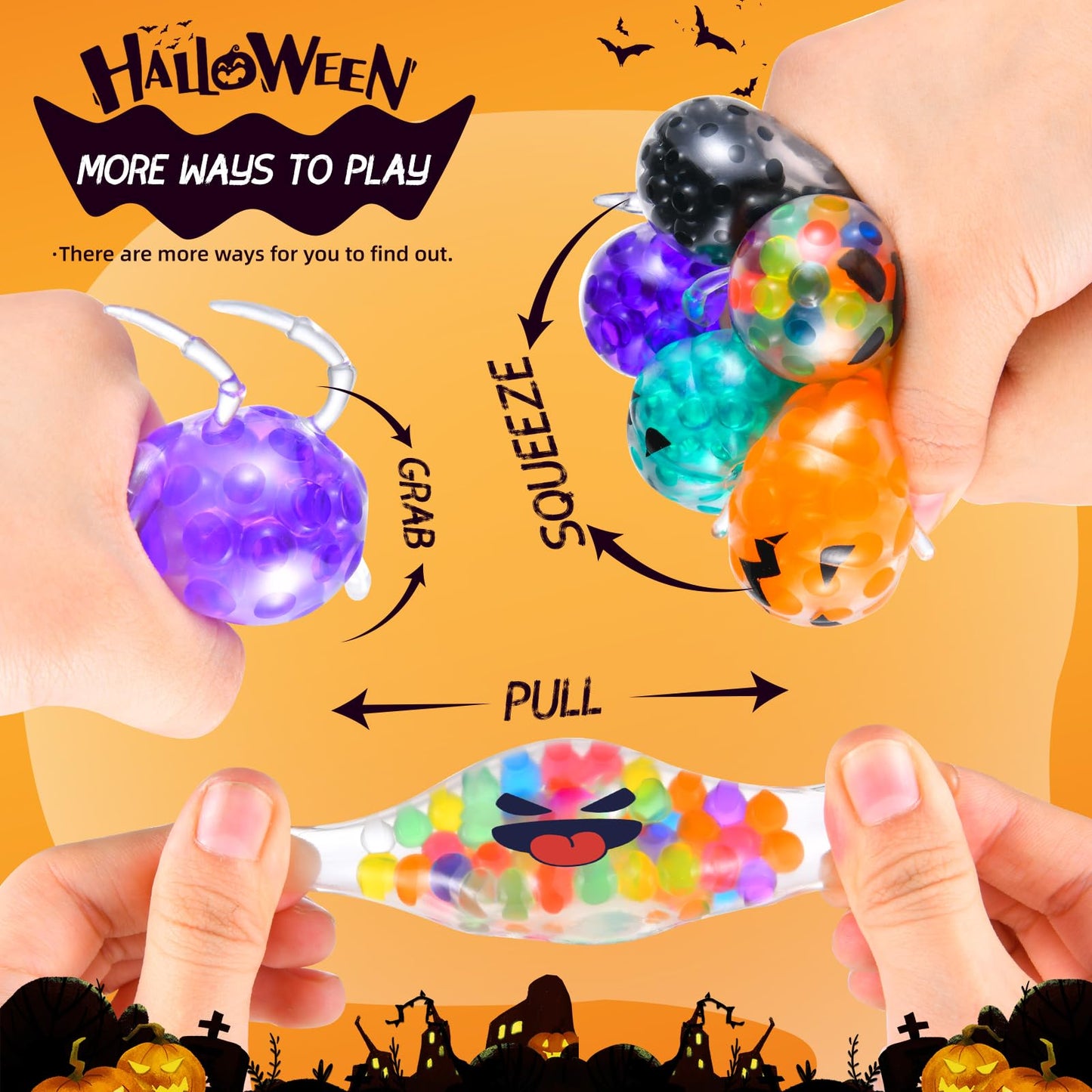 24Pack Halloween Mini Squeeze Balls Pumpkin Ghost Stress Ball Pack Perfect for Halloween Party Favors Halloween Treat Goody Bag Filler Gift