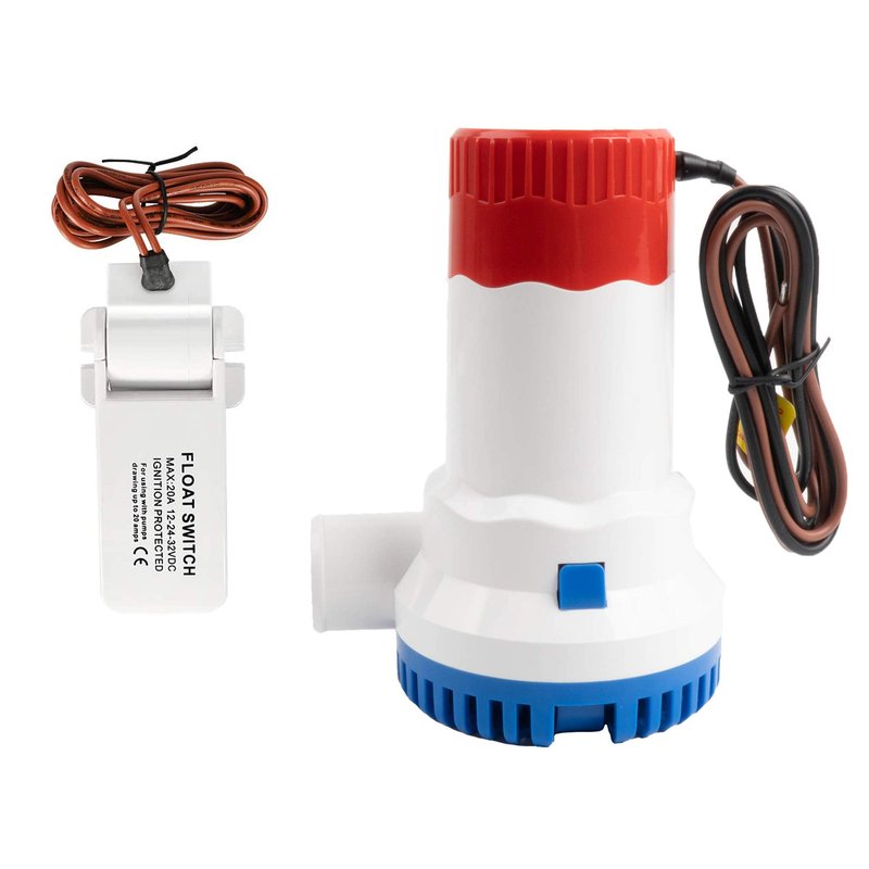 Sanuke Bilge Pump for Boat 12V 1500GPH Submersible Marine Pump for Portable Boat Accessories，Low Noise Electric with float switch