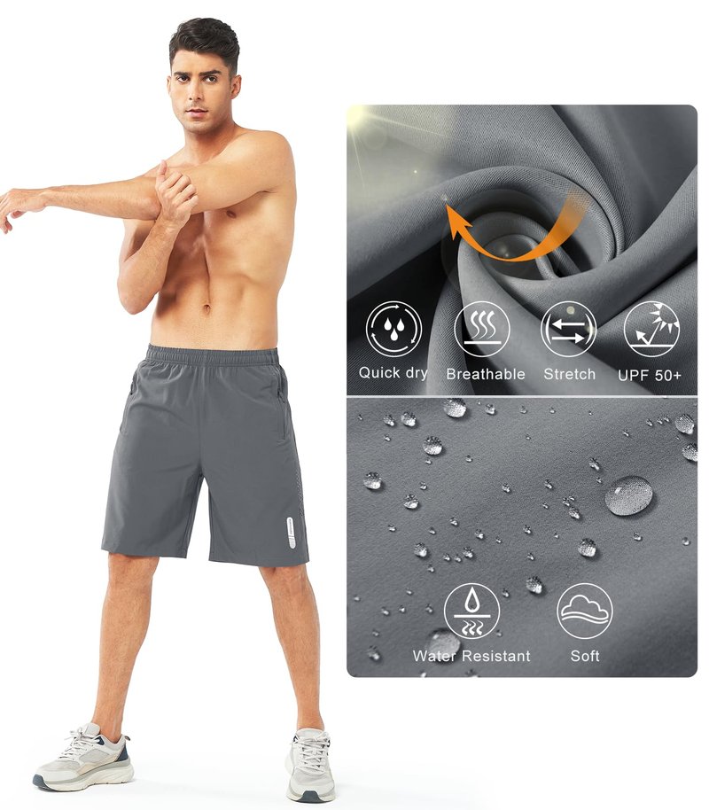 NORTHYARD Men's Athletic Running Shorts Gym Workout 7"/9"/5" Quick Dry Lightweight Sports Basketball Tennis 3 Zipper Pockets SMOKEGREY-9inch XL