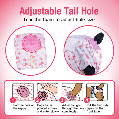 Pet Soft Dog Nappies Female, 20 Count Disposable Dog Pants Female Small, Super Absorbent Disposable Dog Diapers for Girl Dogs in Season/Heat/Incontinence with Adjustable Tail Hole (S 20Count)