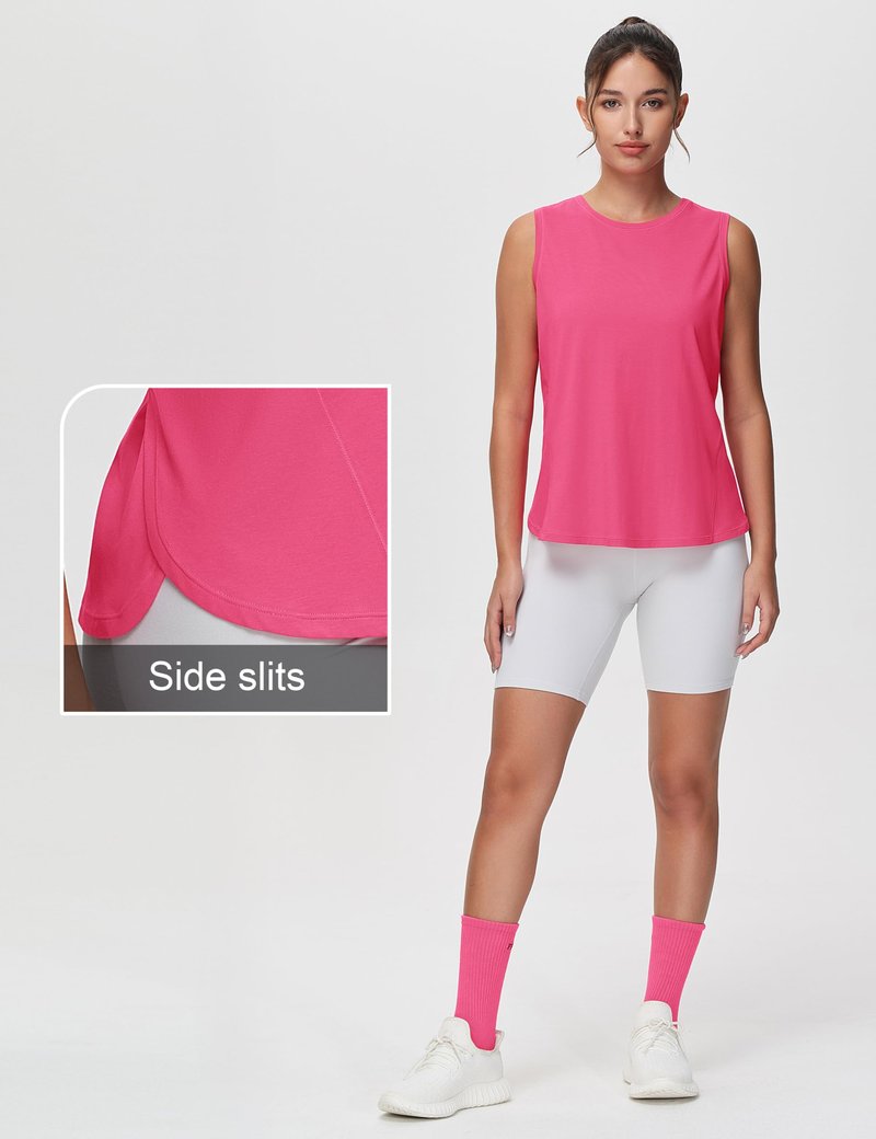 THE GYM PEOPLE Women's Workout Tank Tops Loose Fit Sleeveless Breathable Yoga Shirts with Side Slits Bright Pink