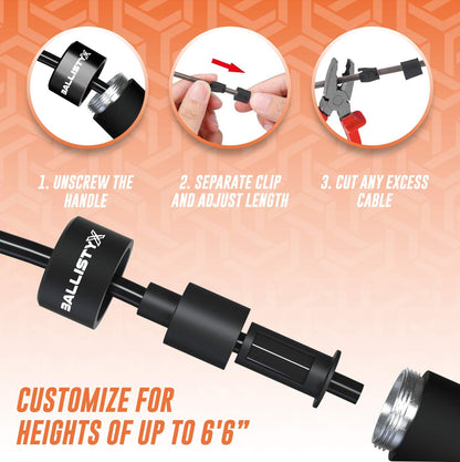 Ballistyx Jump Rope - Premium Speed Jump Rope with 360 Degree Spin, Steel Handles, Silicone Grips and 2 x Adjustable Cables - for Crossfit, Gym & Home Fitness Workouts & More - Black