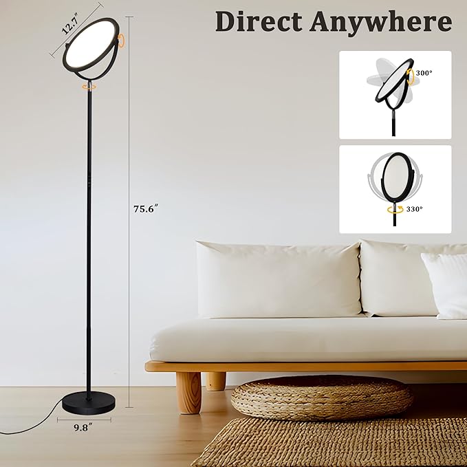 Floor Lamps for Living Room,Bright Tall Lamp, 300° Flexible Head Modern Torchiere Standing Lamp with Remote & Touch, 3000K-6000K Dimmable LED Lights for Bedroom, Office (Black)