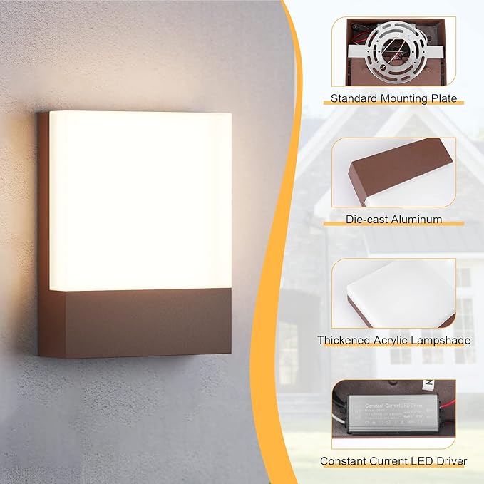 1-Pack Modern Outdoor LED Wall Light,24W 3000K Wall Porch&Patio Light,IP65 Led Exterior Wall Lights Fixtures,Low Profile Wall Sconce for House Yard Garage Walkway Garden(Rust Red)