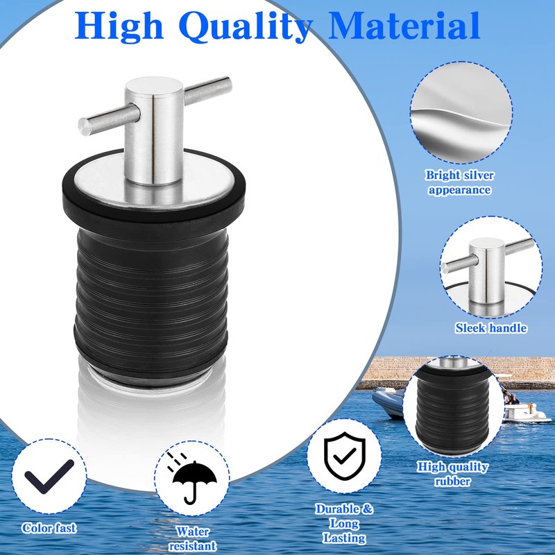 Amyhill 2 Pack Boat Drain Plugs with T Handle and O Handle Snap Rubber Jon Boat Plug for Marine Twist Accessories(Stainless Steel,1 Inch)