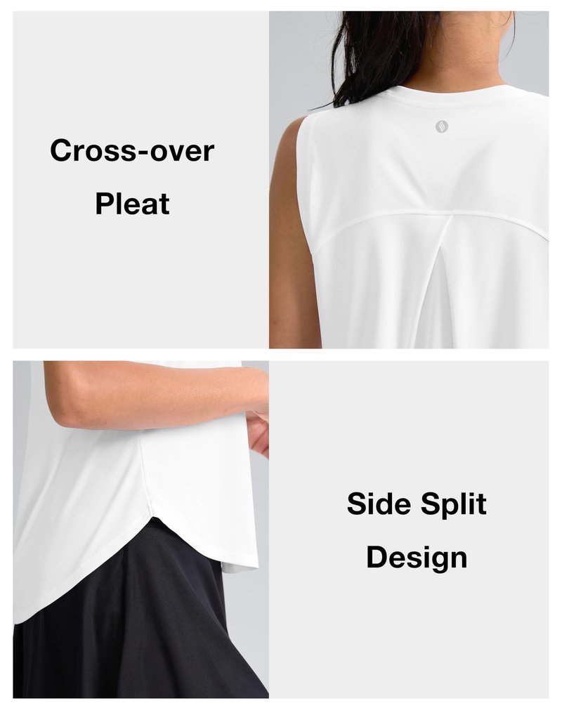 SANTINY Women's Sleeveless Workout Tops Breathable Lightweight Active Tennis Yoga Shirts Athletic Running Tank Tops for Women (White_XL)