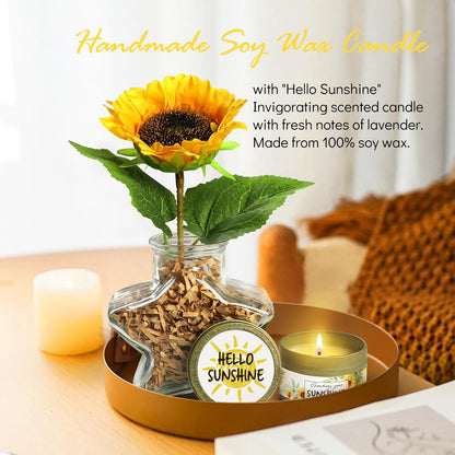 Birthday Gifts for Women Sunflower Gifts Get Well Soon, Sending Sunshine Gift Baskets, Self Care Spa Gift for Women Her Mom Best Friends Sister, Thank You Christmas Day w/Glass Cup