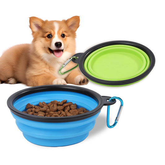 Collapsible Dog Bowls for Travel 2 Pack Dog Portable Water Bowl for Dogs Cats Foldable Feeding Watering Dish for Traveling Camping Walking with 2 Carabiners (Blue Green)