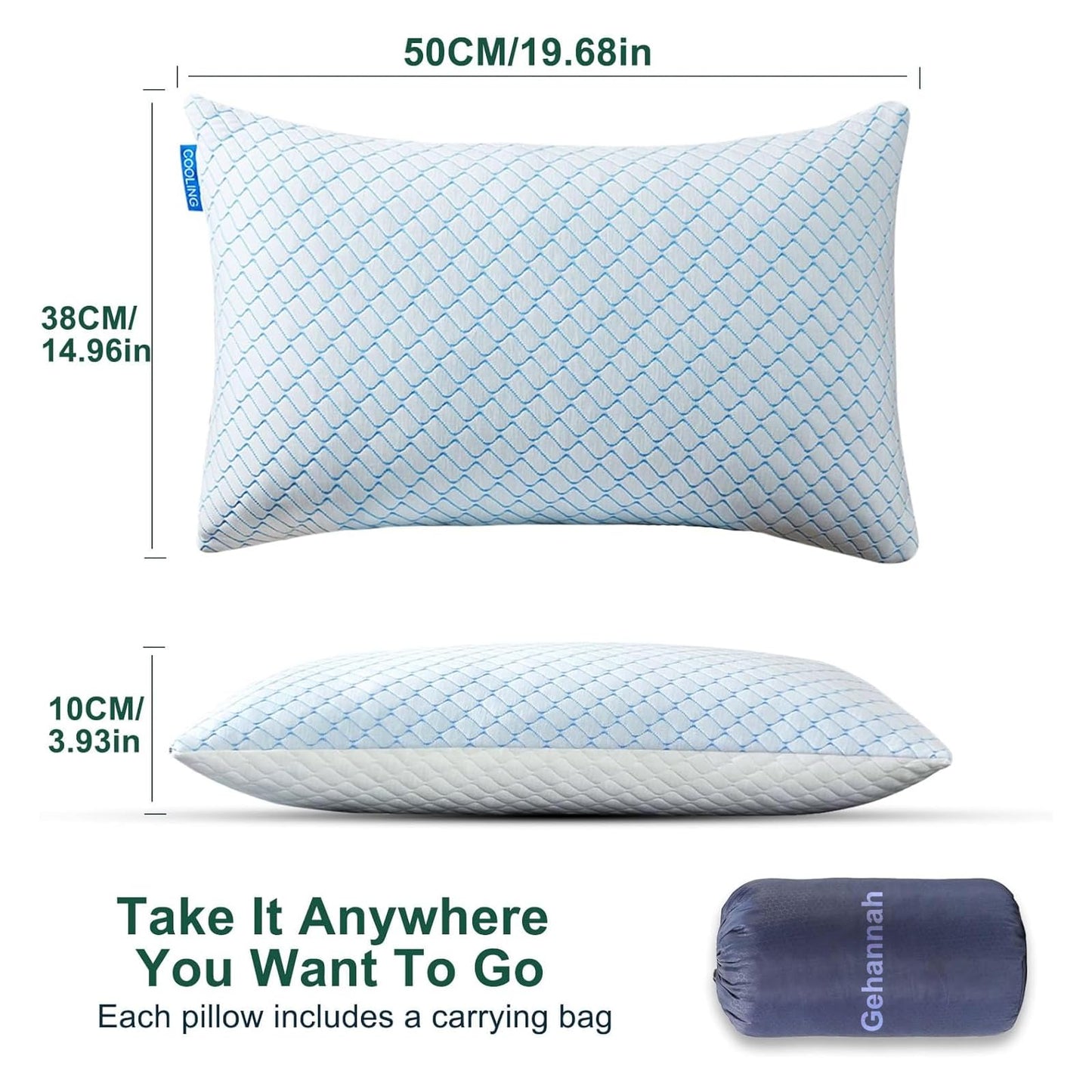 Gehannah Travel Pillow - Large 1 Pack Compressible Camping Pillow for Sleeping - Shredded Memory Foam with 2 Storage Bags - Supportive for Adults, Kids, Outdoor, Backpacking, Hiking Gear