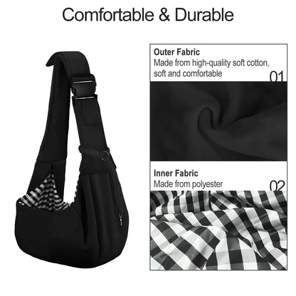 PETLOFT Reversible Sling Carrier, Adjustable, Hands-Free Cross-Body Design with Collar Hook for Small Pets up to 4.99kg (Black)