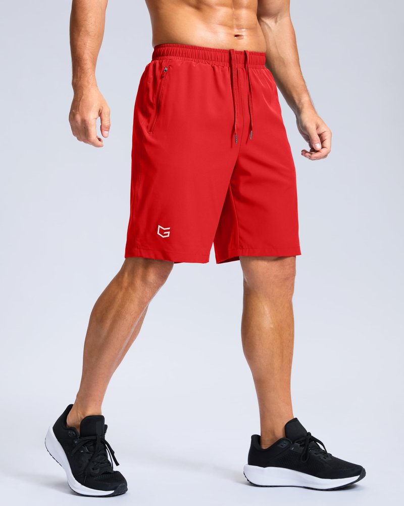 G Gradual Men's Athletic Running Shorts with Zipper Pockets Quick Dry 7"/ 5"/ 9" Workout Gym Shorts for Basketball Hiking(Deep Red,9XXXL)