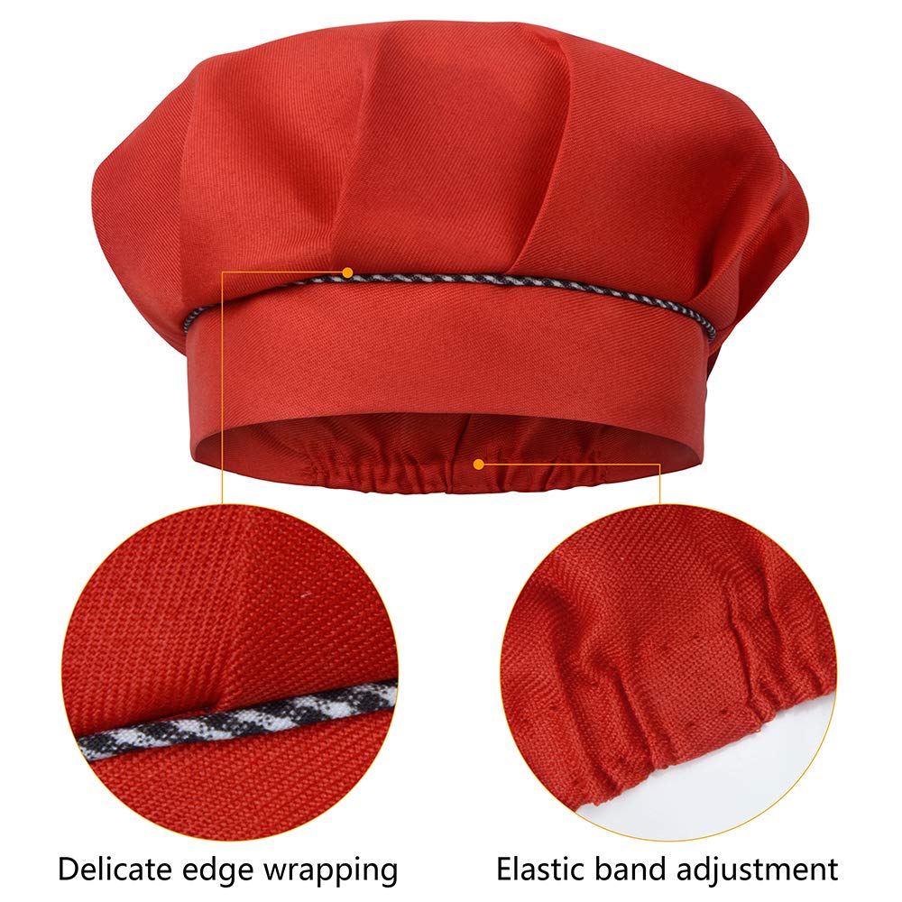 SUNLAND Kids Apron And Hat Set Children Chef Apron For Cooking Baking Painting Red (M:6-12 Years)