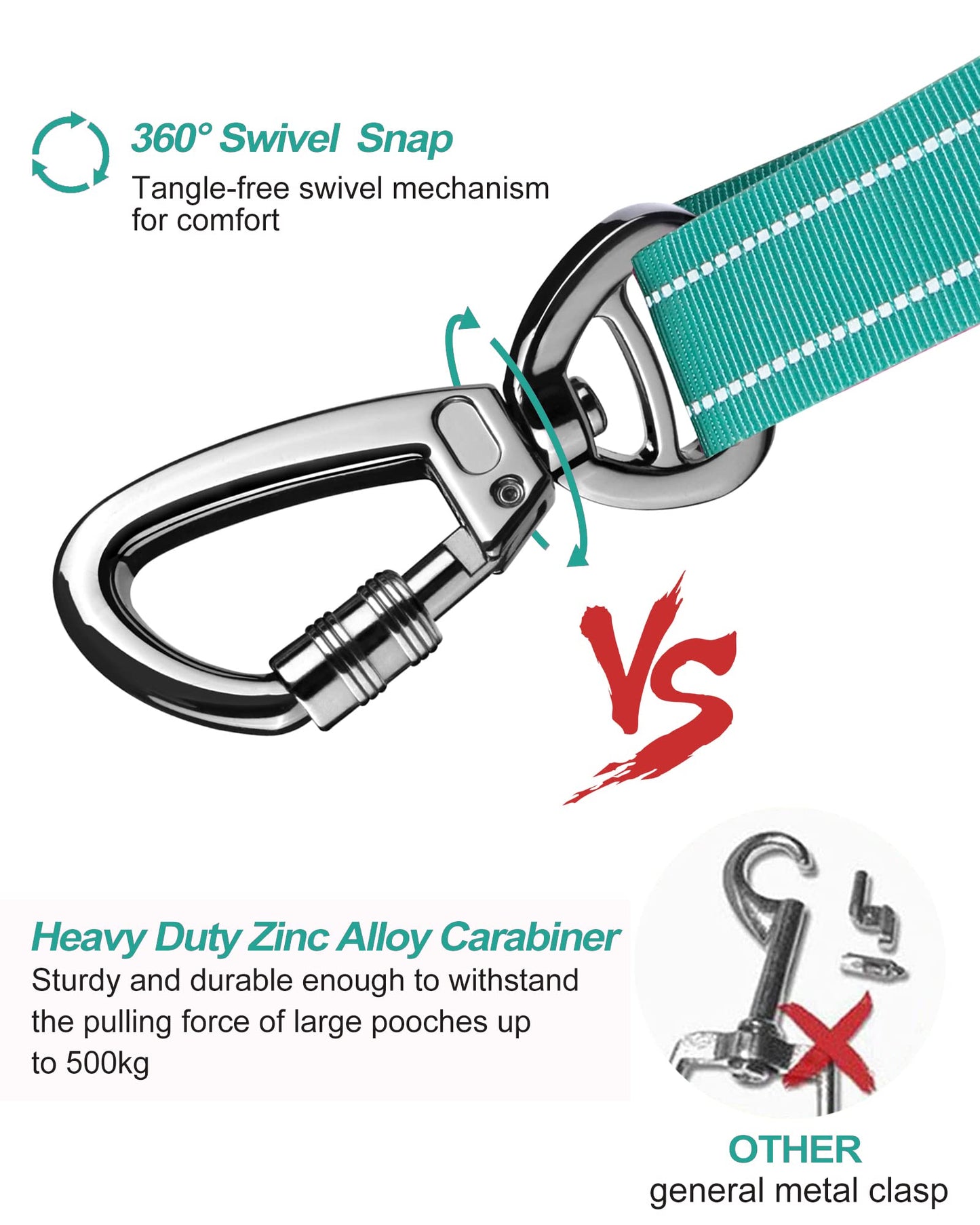 AUBELL Dog Seat Belt for Car,2 Pack Set 3-in-1 Adjustable Reflective Bungee Heavy Duty Dog Car Harness Tether with Clip Hook Latch & Buckle,Swivel Zinc Alloy Carabiner,Black+Teal