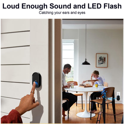 Wireless Doorbell - PHYSEN Waterproof Doorbell Chime Kits 2 receivers - Operating at 1300 ft Range - 58 Melodies 5 Volume Levels & LED Flash - Door Bells & Chimes Wireless for Home Classroom