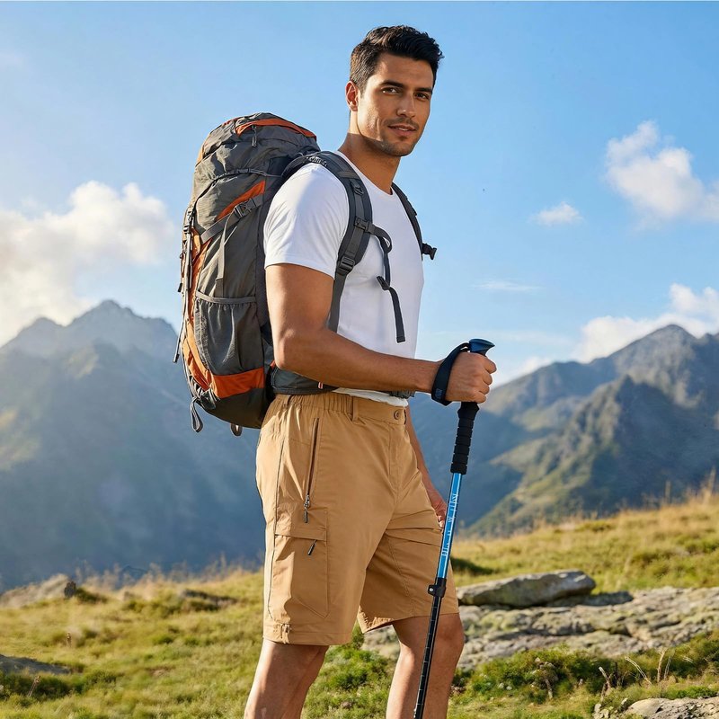Balanoon Men's Hiking Cargo Shorts 9" Lightweight Outdoor Shorts for Men Trip Golf Camping Tactical Casual with 6 Zipper Pockets Khaki