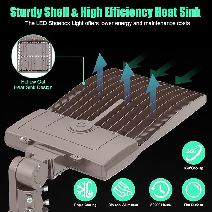 BBESTLED 320W LED Parking Lot Light with Dusk to Dawn Photocell - UL DLC Listed 44800LM IP65 5000K Slip Fit Mount Commercial Outdoor Area Street Roadway Pole Lighting 100-277VAC Input