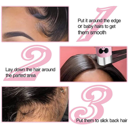 Goiple Electric Hot Comb Pink Hair Straightener Electrical Straightening Comb Curling Iron for Natural Black Hair Wigs with Wide Tooth/Rat Tail Comb, Wax Stick, Wig Cap, Edge Band, Hair Clips
