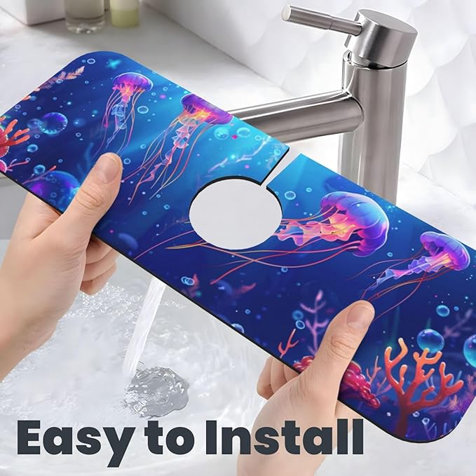 Faucet Draining Mat For Kitchen Sink, Ocean Jellyfish Corals Diatom Mud