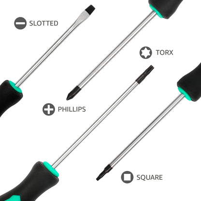 Amazon Basics Magnetic Screwdrivers Set, Includes Phillips, Slotted, Torx, Square, and Stubby Screwdrivers, 12-Piece Hand Tools Set, Turquoise