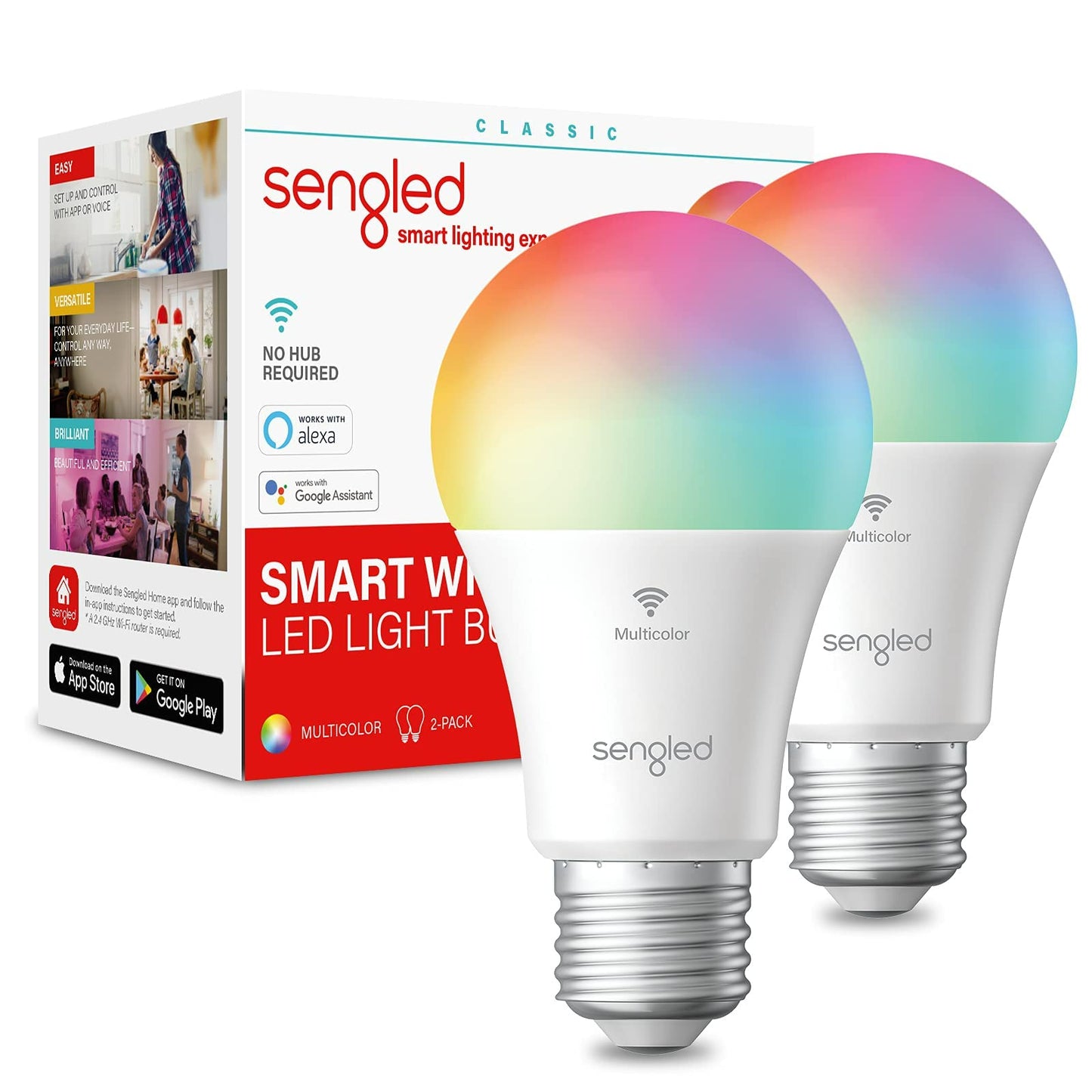 Sengled WiFi Color Changing Light Bulb, Alexa Smart Light Bulbs that Compatible with Alexa & Google Assistant, A19 RGB No Hub Required, 75 W Equivalent 800LM CRI>90, Set of 4