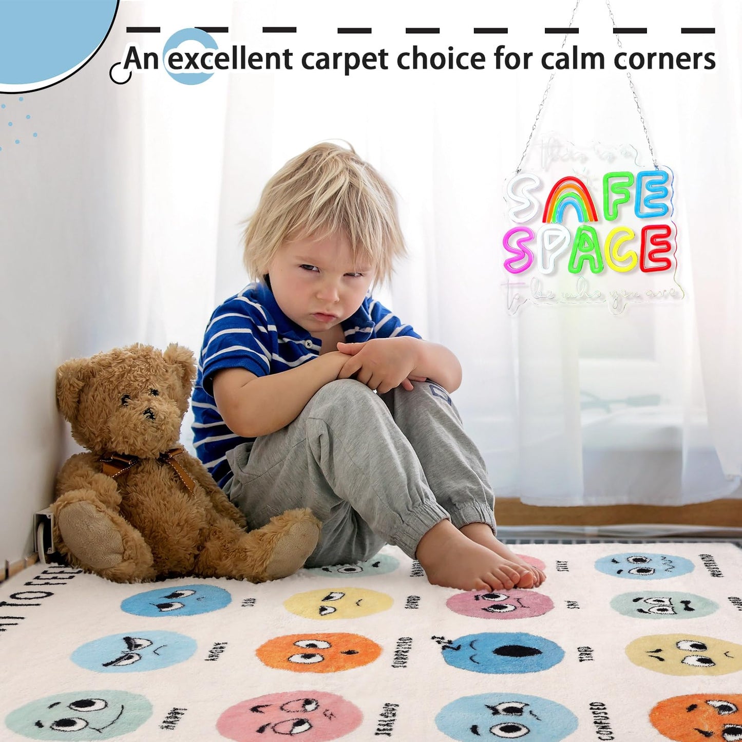 Maasechs Calming Corner Classroom Rug 3.3 x 4 ft Emotion Sensory Feeling Reading Corner Items Educational Soft Fluffy Washable Non Slip Carpet Floor Mat for Nursery Playroom Elementary Homeschool