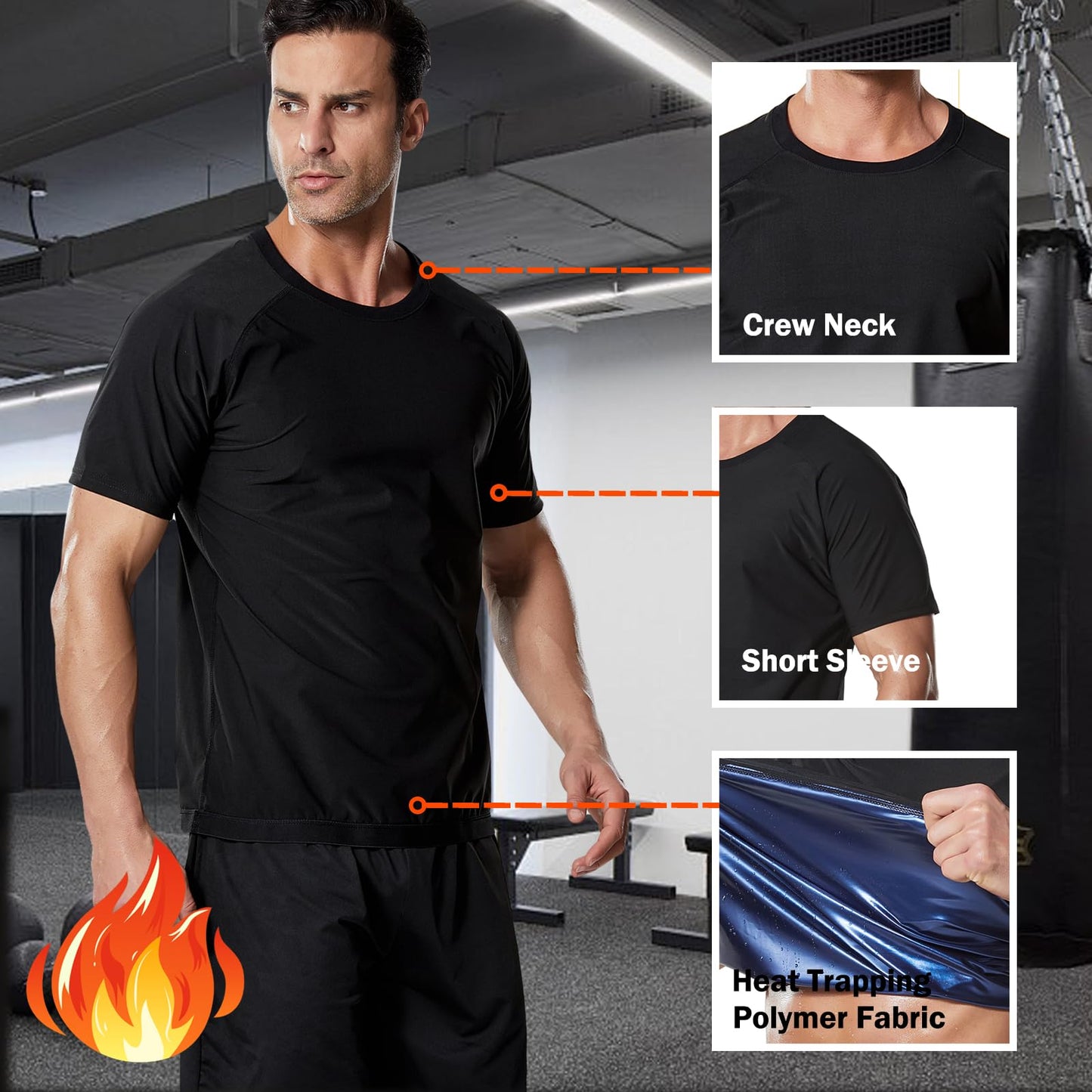 Towintec Sauna Shirt for Men Short Sleeve Sweat Suit Heat Trapping T-shirt Weight Loss Hot Suits Sports Gym Workout Shapewear MMA Training Sports Heat Trapping Body Smoothing Tops Shirts(Blue,M)