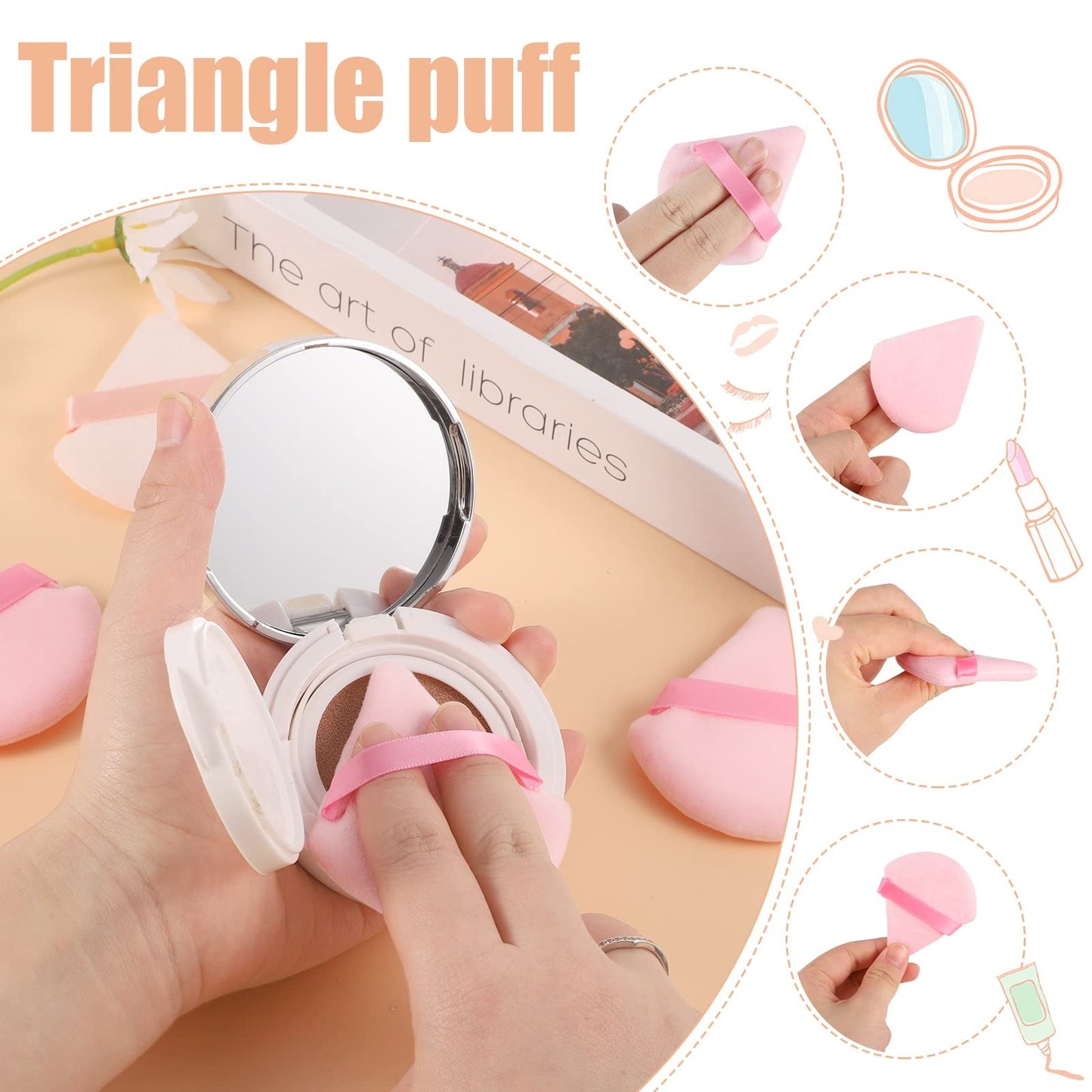 Pimoys 6 Pieces Powder Puff Face Makeup Sponge Soft Velour Triangle Powder Puffs Beauty Sponge Stocking Stuffers for Loose Powder (Black, Pink)