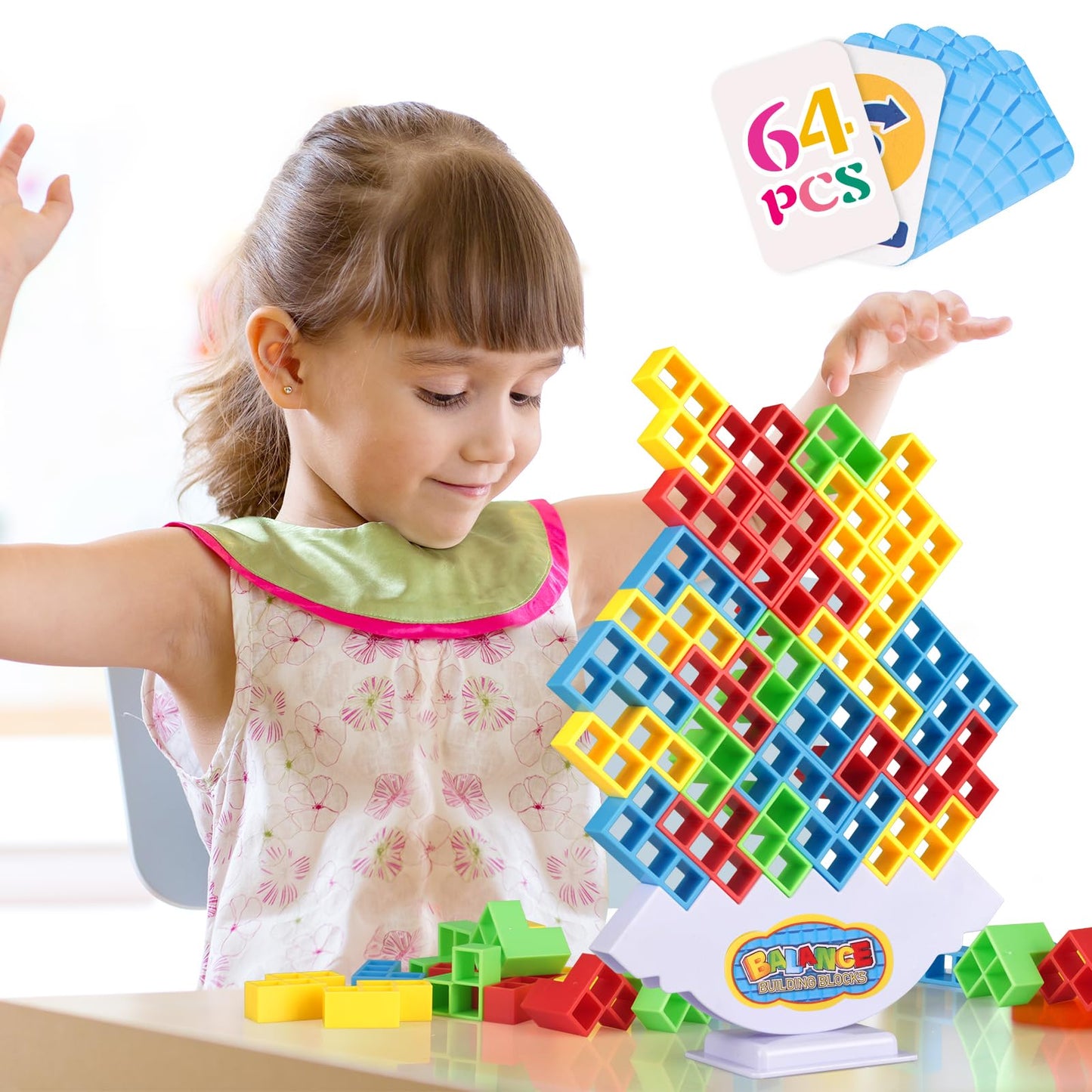 LIMYIOM 64Pcs Tetra Tower Game, Family Board for 2 Players Family Games, Building Blocks Stacking Balance Games Toys for Kids, Adults, Friends, Classroom, Family and Travel Party