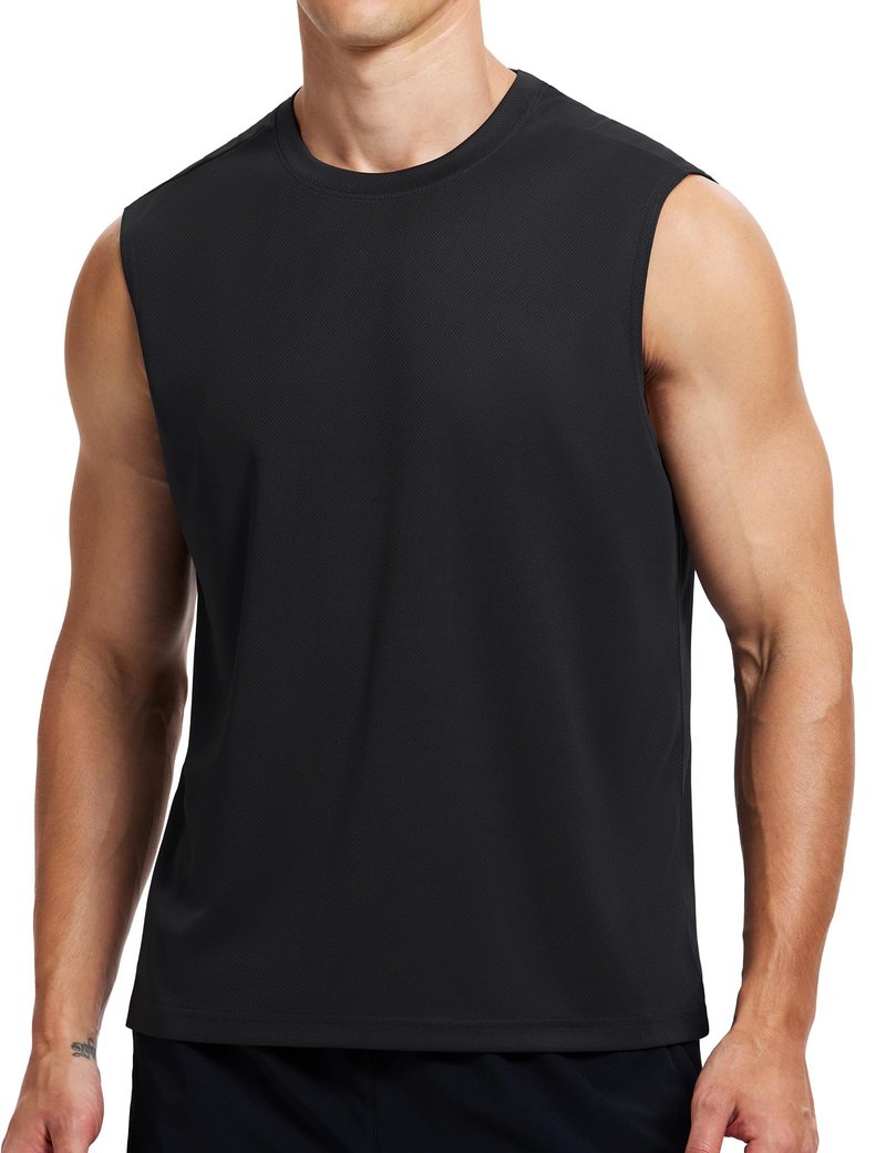 ALLTHRO Mens Workout Tank Tops Quick Dry Sleeveless Running Shirts Gym Muscle Bodybuilding Shirts for Men Black,XX-Large