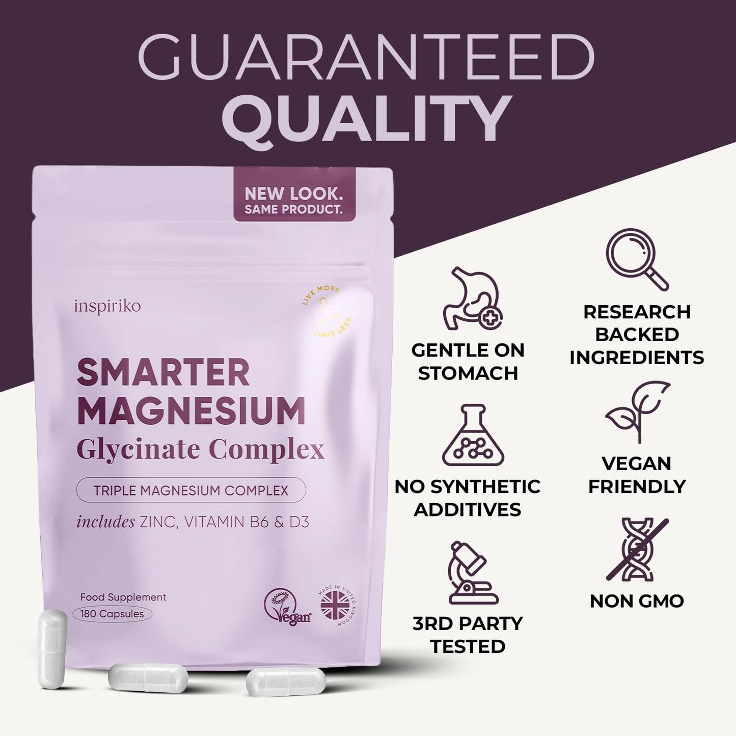 Inspiriko 6-in-1 Magnesium Supplements for Women (3 Month Supply) 1600mg Triple Magnesium Complex with Citrate, Malate & Glycinate, Zinc, B6 & D3 - for Sleep, Energy & Hormonal Balance, 180 Capsules