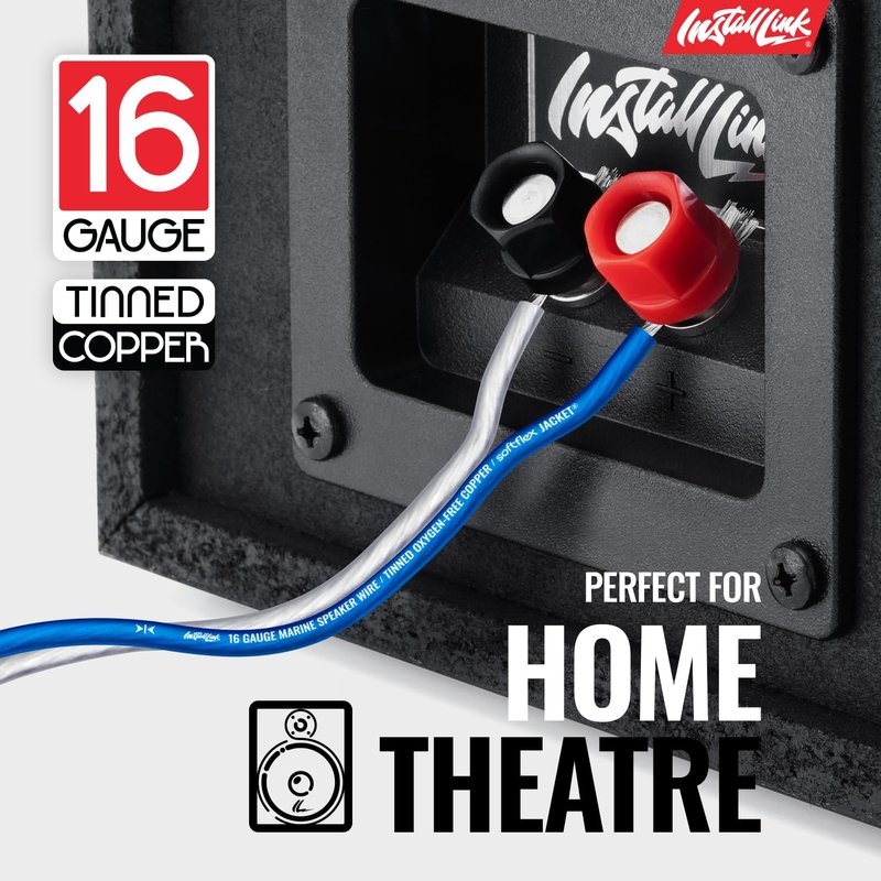 Install Link 16 AWG Gauge (Tinned OFC) Marine Speaker Wire Cable (100 Feet)