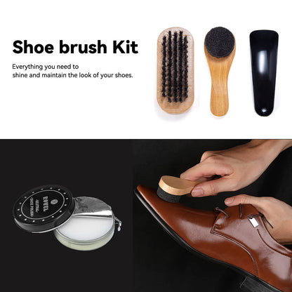 YUET Shoe Polish Kit Cleaning Shine Care Barrel Set For Brown Black Leather With Brush Travel Case Luxury Premium Soft Horsehair Bristle Dauber, Wooden Applicator, Shoehorn, Cloth 7 Piece