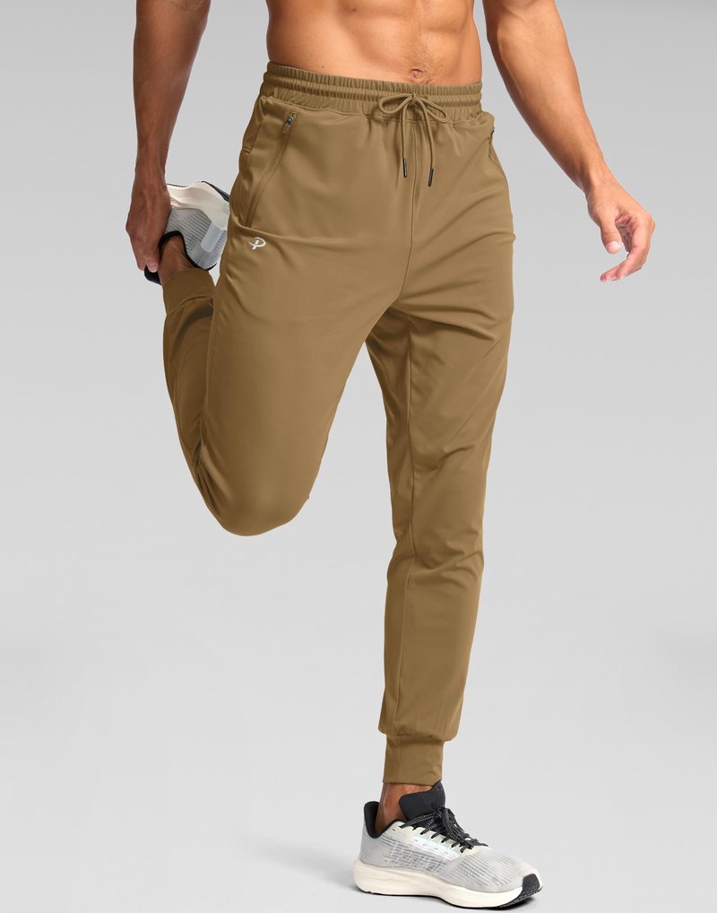 Pudolla Men's Lightweight Sweatpants with Pockets Ultra 4-Way Stretch Joggers Gym Workout Runing Athletic Track Pants(Dark Khaki L)