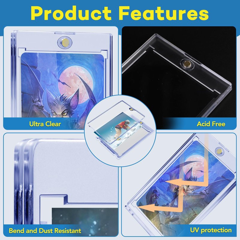 ZENOWICK 16ct Magnetic Card Holders, 35pt One Touch Card Holder, U-V Protection Hard Plastic Case for Trading Cards, Display Case for Sports, Baseball, Football, Game Cards