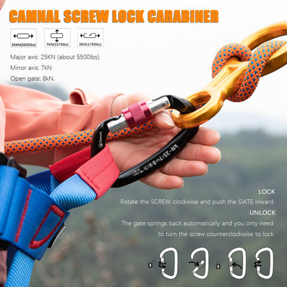 CAMNAL Heavy Duty Carabiner UIAA Certified Locking Carabiner 25KN (About 5620 lbs) Screw Lock Carabiner D Shape Carabiner Clip for Rock Climbing, Mountaineer, Aerial Work