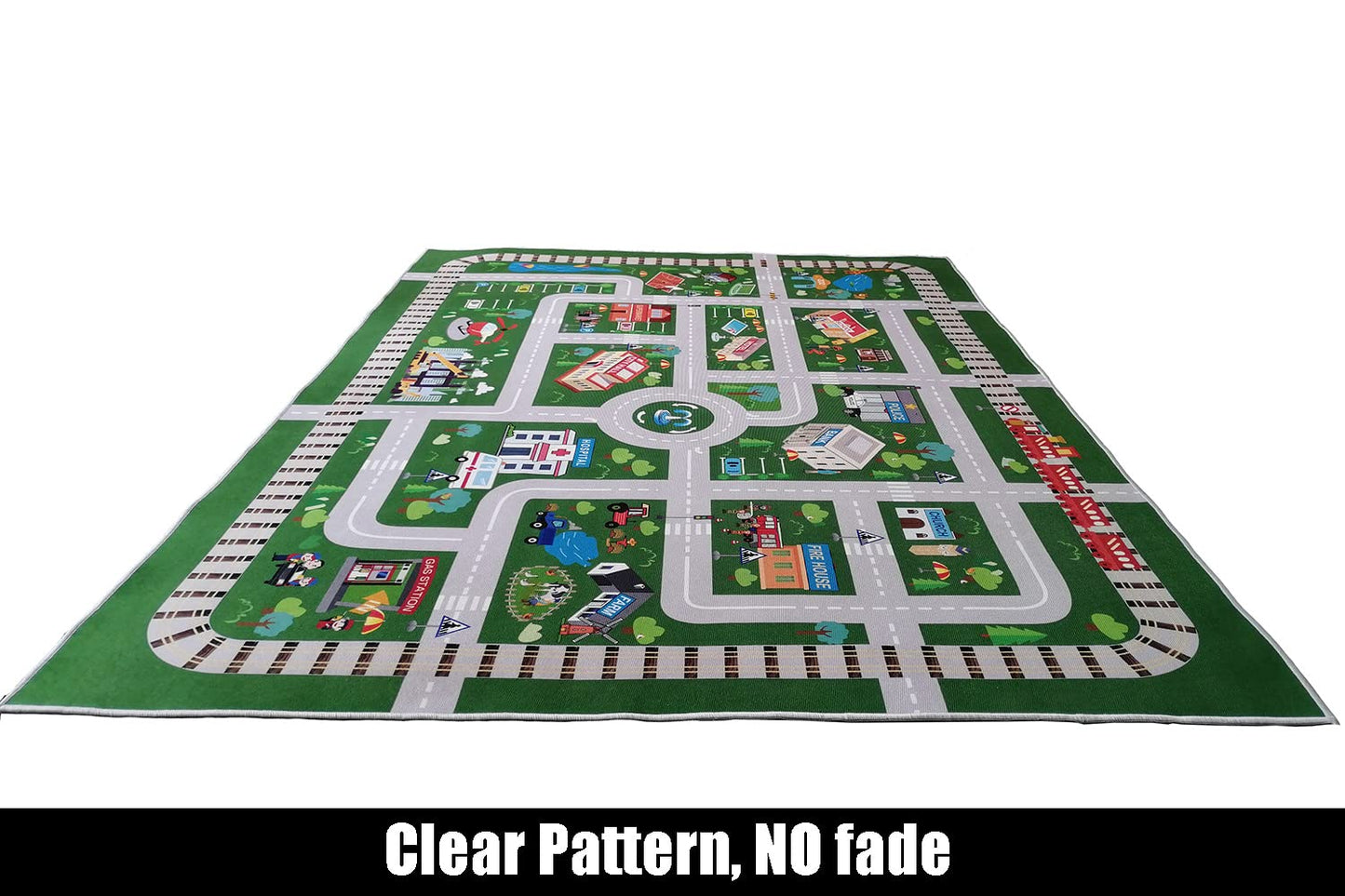 Kids Playroom Car Rug Play Mat - City Life Road for Cars, Fun City Map for Track Toys, Carpet for Bedroom Boys (6'7"x4'7")
