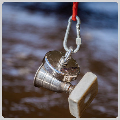 MAGFISHION Magnet Fishing Kit - 100 KG (220lb) - Ø50mm - Super Strong Neodymium Magnet with Rope (20M), Carabiner, Gloves, Threadlocker - Magnetic Fishing Magnets