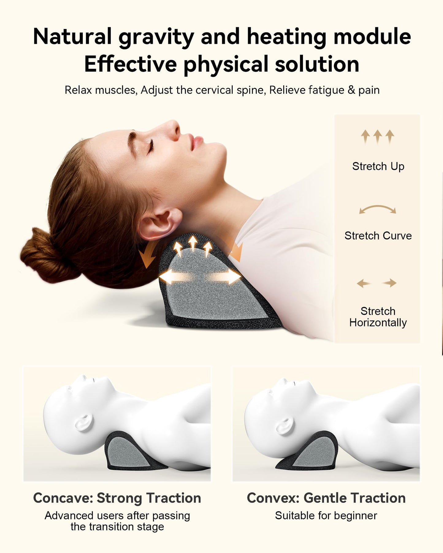 BETOVIN Heated Neck Stretcher for Pain Relief - Neck and Shoulder Relaxer Graphene Heated Cervical Traction Device Neck Pillow Corrector Chiropractic for TMJ Pain Relief Black Medium